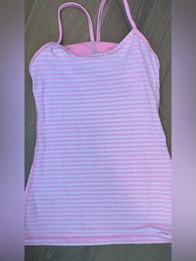 Lululemon Flow y Tank Size 4 Pink and White Striped Cami Top